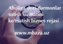 Aholiga dori-darmonlar sotish xizmatini ko'rsatish biznes rejasi