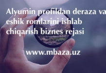 Alyumin profildan deraza va eshik romlarini ishlab chiqarish biznes rejasi