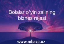 Bolalar o'yin zalining biznes rejasi